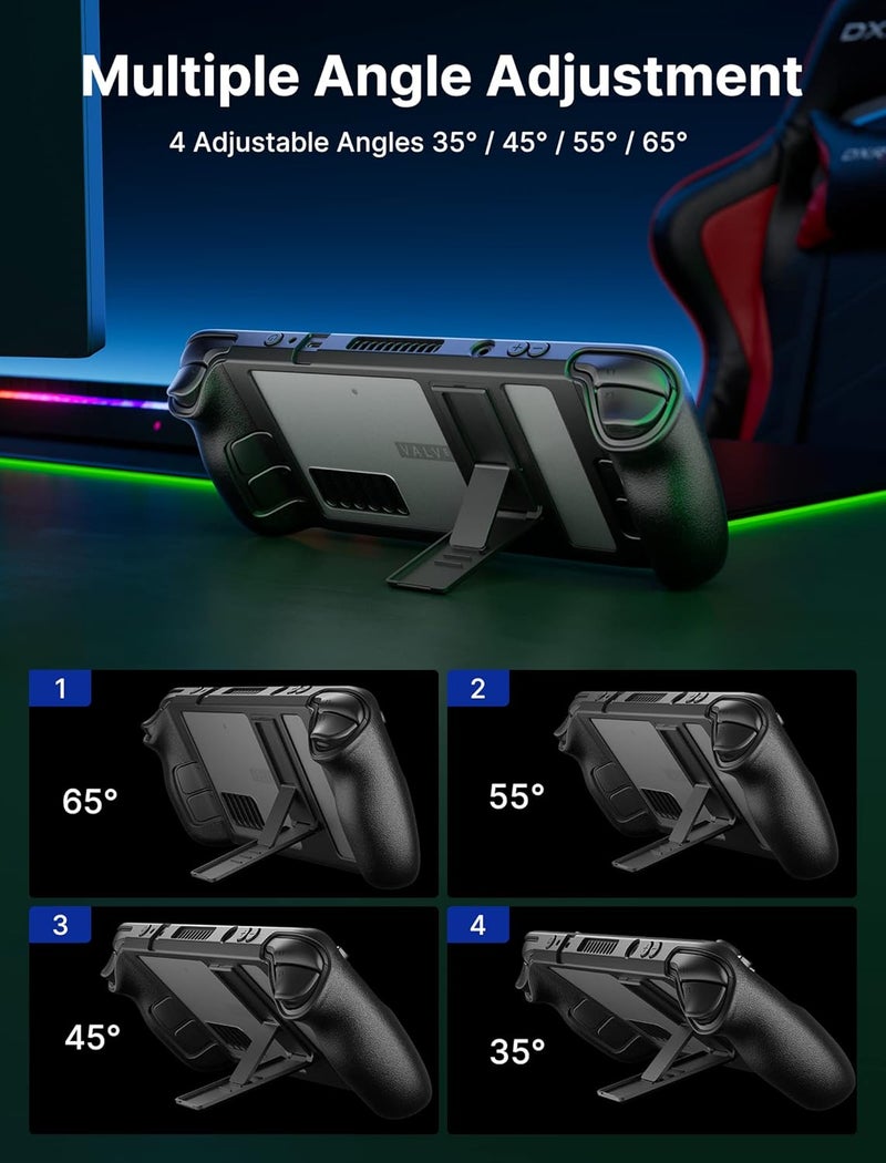 jsaux Kickstand Case Compatible with Steam Deck/OLED, PC0105 Upgrade The Adjustable Angle Stand Steam Deck Cover TPU Protective Case, Shock-Absorption, Non-Slip and Anti-Scratch Design - Image 4